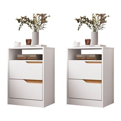 Kit 2 Mesas De Cabeceira Sole 2 Gavetas Flex Branco-freijó - Móveis Albatroz Branco-freijó