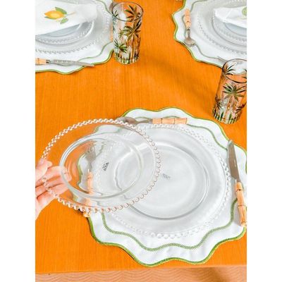 Combo Para Jantar 6 Pratos Rasos + 6 Pratos Sobremesa Pearl Bolinha Wolff Transparente