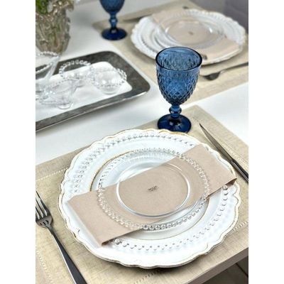 Combo Para Jantar 6 Pratos Rasos + 6 Pratos Sobremesa Pearl Bolinha Wolff Transparente