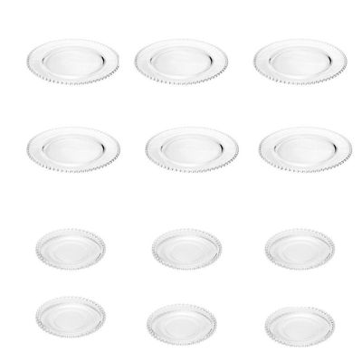 Combo Para Jantar 6 Pratos Rasos + 6 Pratos Sobremesa Pearl Bolinha Wolff Transparente