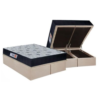Cama Box Baú Queen: Colchão Anatômico Ortho Foggia Sogni Unic Face + Base Crc Suede Clean (158x198)