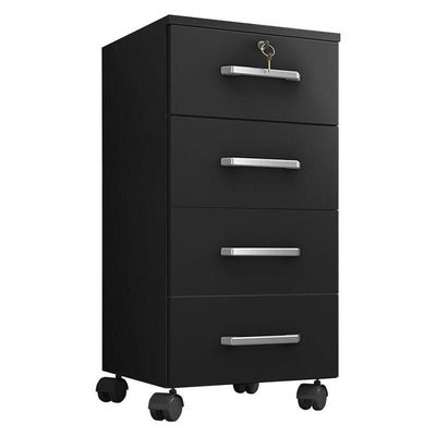 Mesa Para Computador E Gaveteiro Gávea Com Chave 4 Gavetas Preto Fosco - Móveis Leão