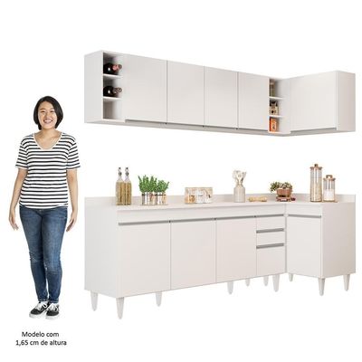 Armário De Cozinha Modulado De Canto Esquerdo 5 Peças Cp53 Balcão Com Tampo Branco - Lumil