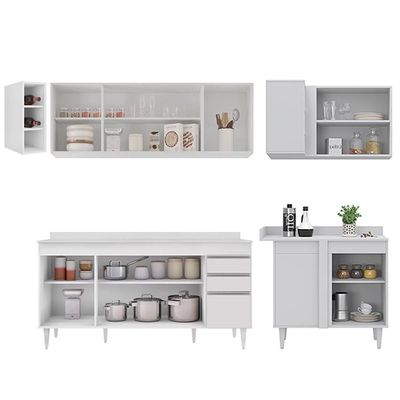Armário De Cozinha Modulado De Canto Esquerdo 5 Peças Cp53 Balcão Com Tampo Branco - Lumil