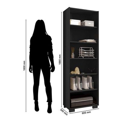 Kit 4 Gaveteiros Para Escritório Gávea Com Chave E 4 Livreiros Office Preto Fosco - Móveis Leão