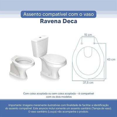 Assento Sanitário Tampa De Vaso Branco Resina Poliester Ravena Para Bacia Deca