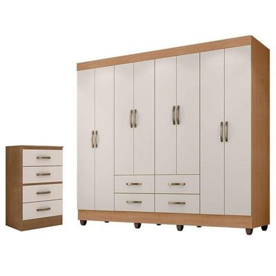 Guarda Roupa Casal Porto Com Cômoda Lite 4 Gavetas Nature Off White - Móveis Leão