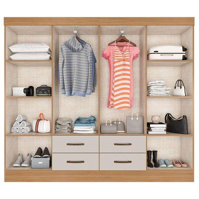 Guarda Roupa Casal Porto Com Cômoda Lite 4 Gavetas Nature Off White - Móveis Leão