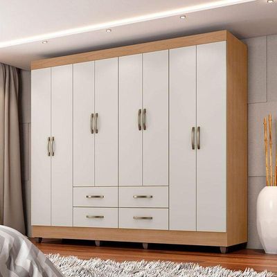 Guarda Roupa Casal Porto Com Cômoda Lite 4 Gavetas Nature Off White - Móveis Leão
