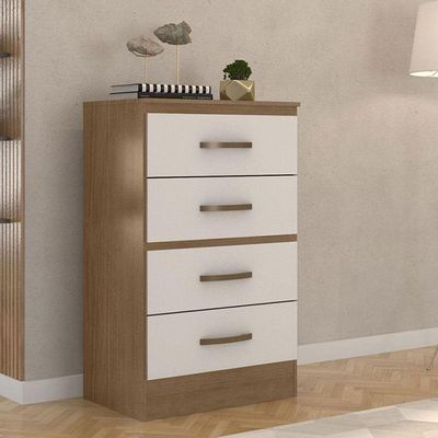 Guarda Roupa Casal Porto Com Cômoda Lite 4 Gavetas Nature Off White - Móveis Leão