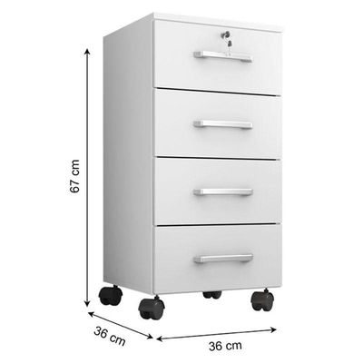 Kit 4 Gaveteiros Para Escritório Gávea Com Chave E 4 Livreiros Office Branco Fosco - Móveis Leão