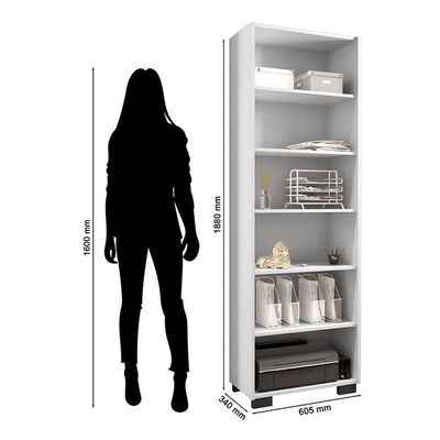 Kit 4 Gaveteiros Para Escritório Gávea Com Chave E 4 Livreiros Office Branco Fosco - Móveis Leão