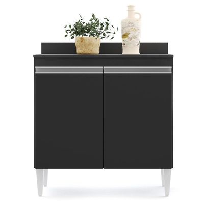 Armário De Cozinha Modulado De Canto 7 Peças Cp35 Balcão Com Tampo Preto - Lumil