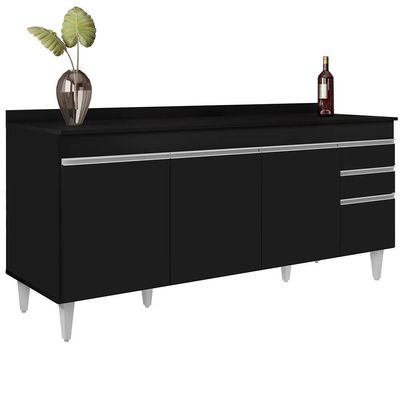 Armário De Cozinha Modulado De Canto 8 Peças Cp26 Balcão Com Tampo Preto - Lumil