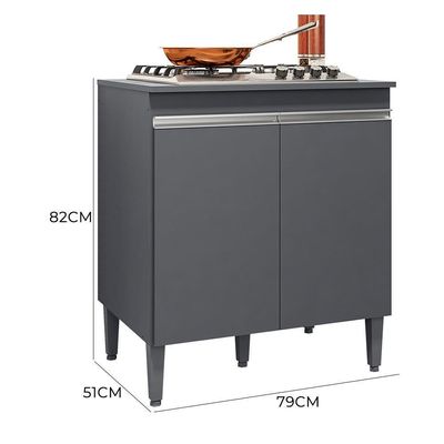 Balcão Cooktop Andréia 79cm Com 2 Portas Cinza Fosco - Ajl Móveis Cinza Fosco