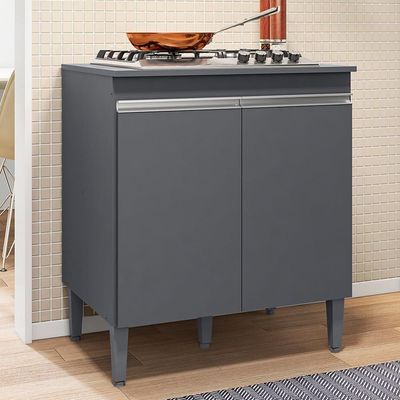 Balcão Cooktop Andréia 79cm Com 2 Portas Cinza Fosco - Ajl Móveis Cinza Fosco