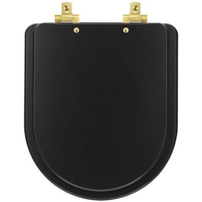Tampa De Vaso Mdf Com Amortecedor Smart Onix (preto Fosco) Para Bacia Celite Com Ferragem Dourada