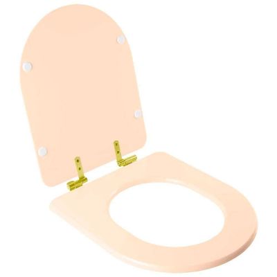 Assento Sanitário Soft Close Carrara Rosa Floral Para Vaso Deca Com Ferragem Dourada