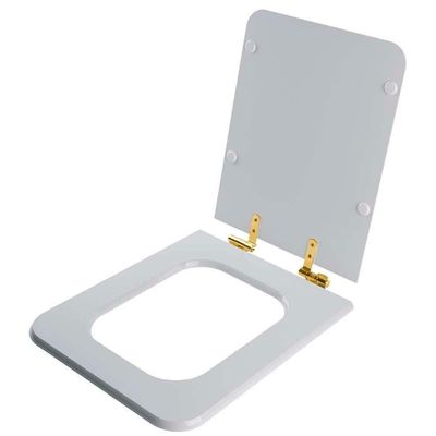 Assento Sanitário Soft Close Square Cinza Platina Para Vaso Incepa Com Ferragem Dourada