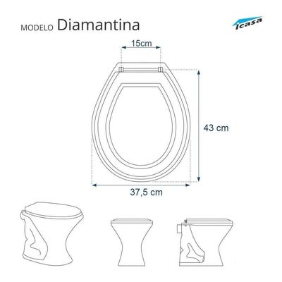 Assento Sanitário Soft Close Diamantina Branco Para Vaso Icasa Com Ferragem Dourada