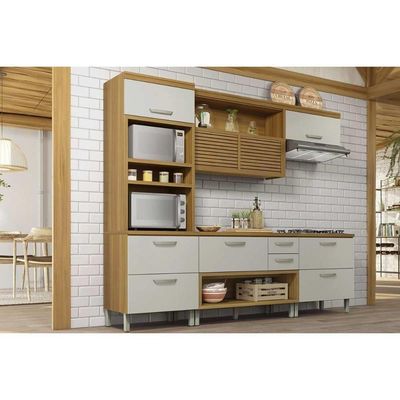 Cozinha Modulada Completa Princesa 4 Peças 1 Aéreo + 2 Balcões + 1 Paneleiro C6p65 Freijó Off White
