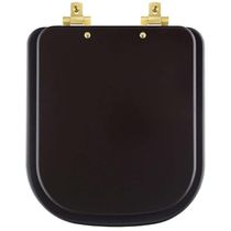 Assento Sanitário Mdf Soft Close Piano Marrom Fosco Para Vaso Deca Com Ferragem Dourada