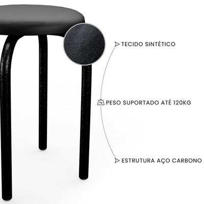 Banqueta Baixa Empilhável Em Aço Maviê Sintético Preto - Mpozenato