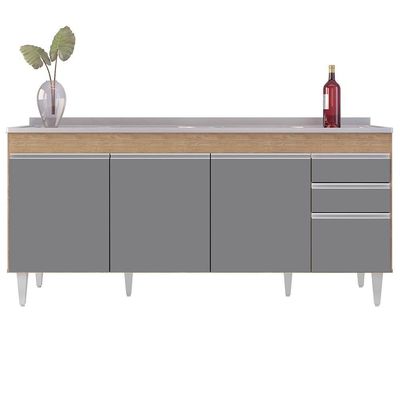 Balcão Gabinete Com Pia 180cm Dallas Castanho-cinza - Lumil