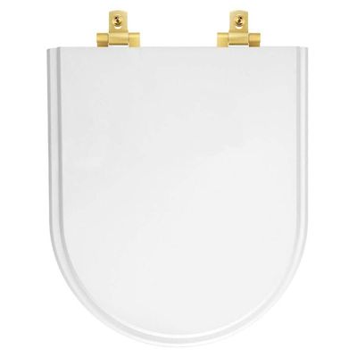 Tampa De Vaso Laqueado Com Amortecedor Link-lk Branco Para Bacia Deca Com Ferragem Dourada
