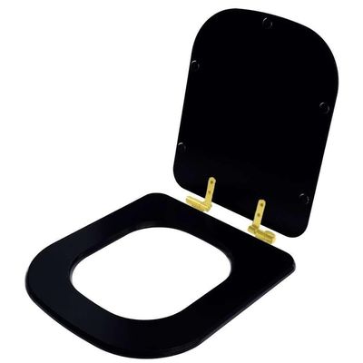 Assento Sanitário Com Amortecedor Piano Preto Fosco Para Vaso Deca Com Ferragem Dourada