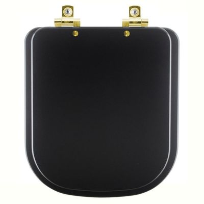 Assento Sanitário Com Amortecedor Piano Preto Fosco Para Vaso Deca Com Ferragem Dourada
