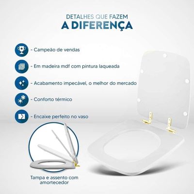 Tampa De Vaso Com Fechamento Lento Boss Onix (preto Fosco) Para Louça Incepa Com Ferragem Dourada