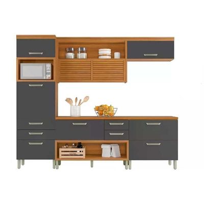 Cozinha Modulada Completa Princesa 4 Peças 1 Aéreo + 2 Balcões + 1 Paneleiro C6p59 Freijó Grafite