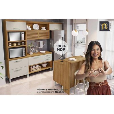 Kit Cozinha Modulada 4 Peças Princesa 1 Aéreo + 2 Balcões + 1 Paneleiro C6p65 Freijó Off White