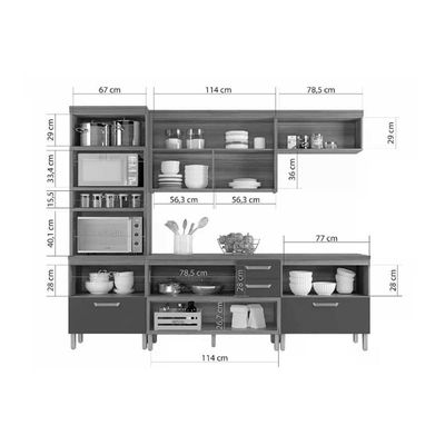 Kit Cozinha Modulada 4 Peças Princesa 1 Aéreo + 2 Balcões + 1 Paneleiro C6p65 Freijó Off White