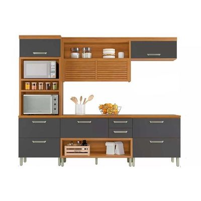 Kit Cozinha Modulada 4 Peças Princesa 1 Aéreo + 2 Balcões + 1 Paneleiro C6p65 Freijó Off White