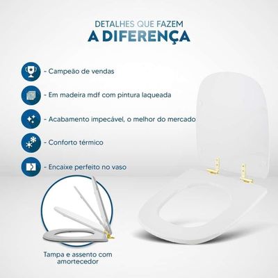 Assento Sanitário Soft Close Ibiza Biscuit Para Vaso Incepa Com Ferragem Dourada