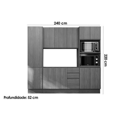 Cozinha Modulada Completa Ciela 4 Peças 1 Aéreo + Balcão + 2 Paneleiros C4p81 Canela Azul Profundo