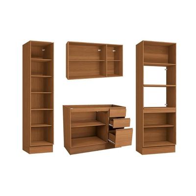 Cozinha Modulada Completa Ciela 4 Peças 1 Aéreo + Balcão + 2 Paneleiros C4p81 Canela Azul Profundo