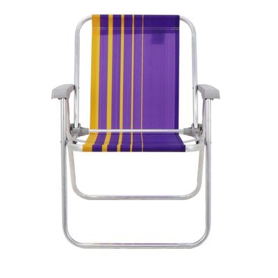 Cadeira De Praia Tramontina Samoa Alta Em Alumínio Com Assento Roxo E Amarelo