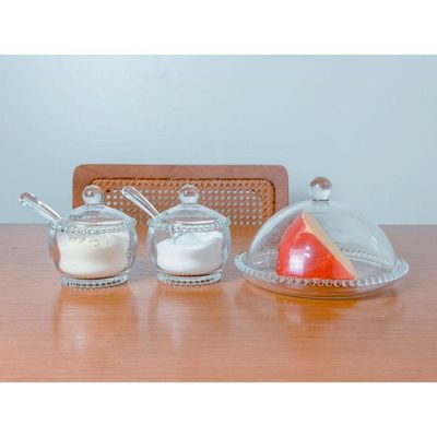 Kit Queijeira + 2 Potes Vidro Pearl Bolinha Wolff