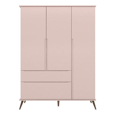 Jogo De Quarto Infantil Retrô Melinda Guarda Roupa E Cômoda Com Porta Rosê - Phoenix Baby Rosê