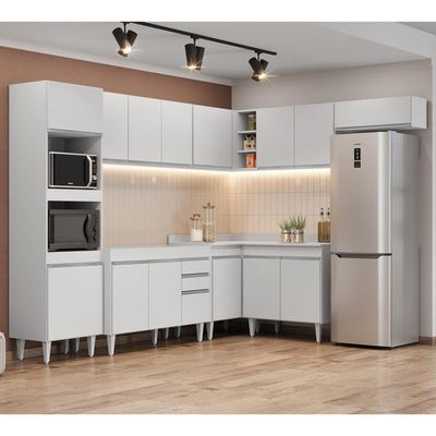 Armário De Cozinha Modulada De Canto 8 Peças Cp01 Balcão Branco - Lumil