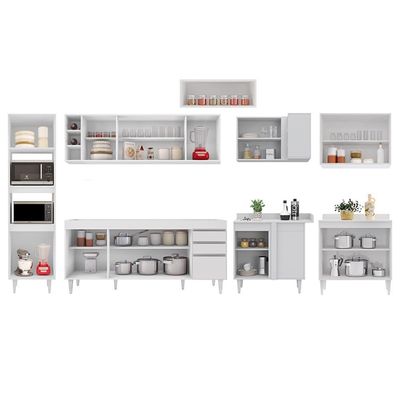 Armário De Cozinha Modulada De Canto 9 Peças Cp04 Balcão Branco - Lumi