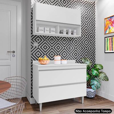 Armário De Cozinha Com Nichos Cp01 Para Pia 100cm M24 Branco - Mpozenato