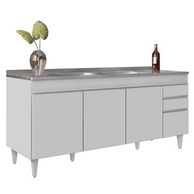 Armário De Cozinha Modulado De Canto 7 Peças Cp36 Com Pia Inox Branco - Lumil