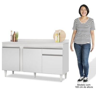 Armário Aéreo Argélia E Balcão Gabinete Para Pia Com Tampo 150cm Dakota Branco - Lumil