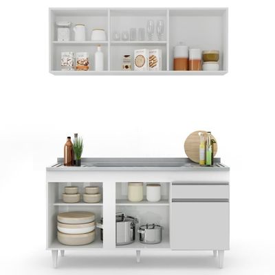 Armário Aéreo Argélia E Balcão Gabinete Com Pia Inox 150cm Dakota Branco - Lumil