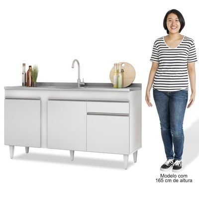 Armário Aéreo Argélia E Balcão Gabinete Com Pia Inox 150cm Dakota Branco - Lumil