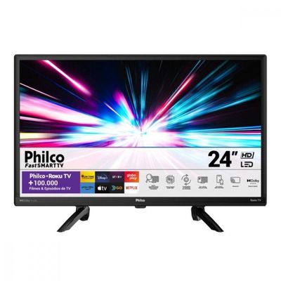 Smart Tv 24 Philco Led Roku Tv Dolby Audio Netflix Preto Bivolt